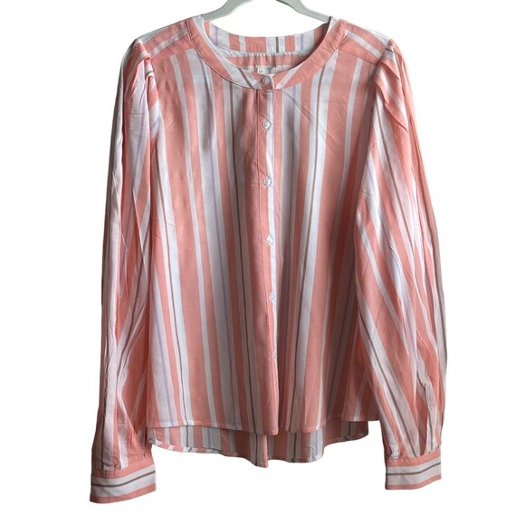 A New Day Lightweight Peach/White Striped Long Sleeve Button Up Shirt 2XL Comfy - Picture 2 of 6